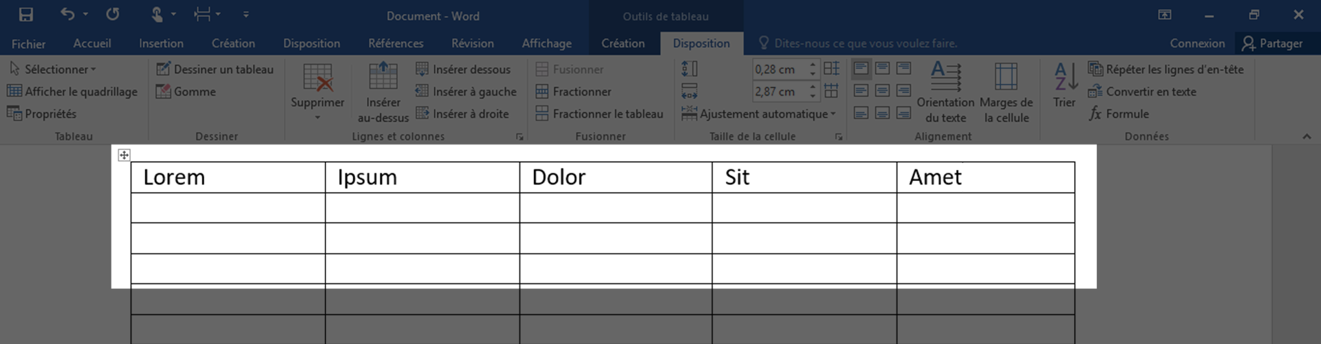 Inserer du contenu dans un tableau